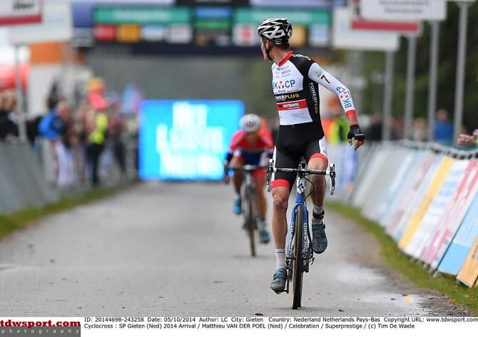 Mathieu van der Poel (BKCP-Powerplus) takes a solo win in Gieten