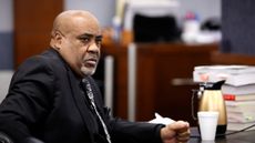 Duane Davis sits at the defense table during a break during closing arguments in his murder trial, related to the 1996 killing of rapper Tupac Shakur.
