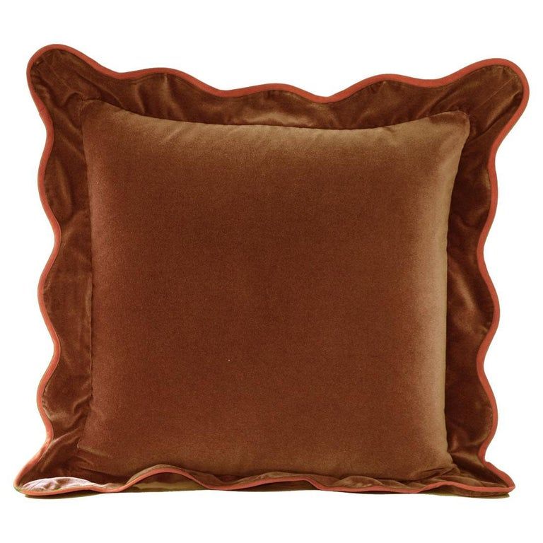 Opala Brown Scalloped Velvet Deluxe Handmade Decorative Pillow