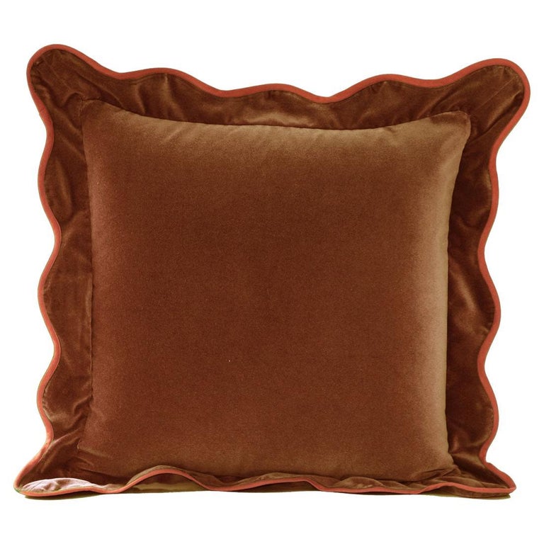 Opala Brown Scalloped Velvet Deluxe Handmade Decorative Pillow