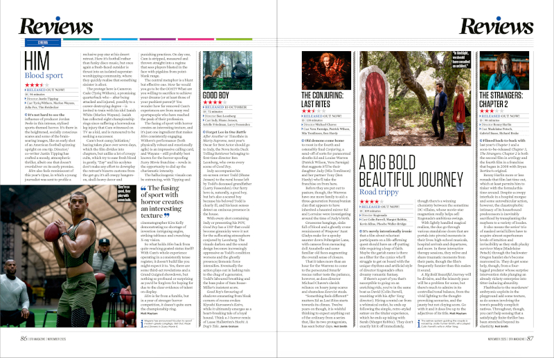 Two pages of film reviews.