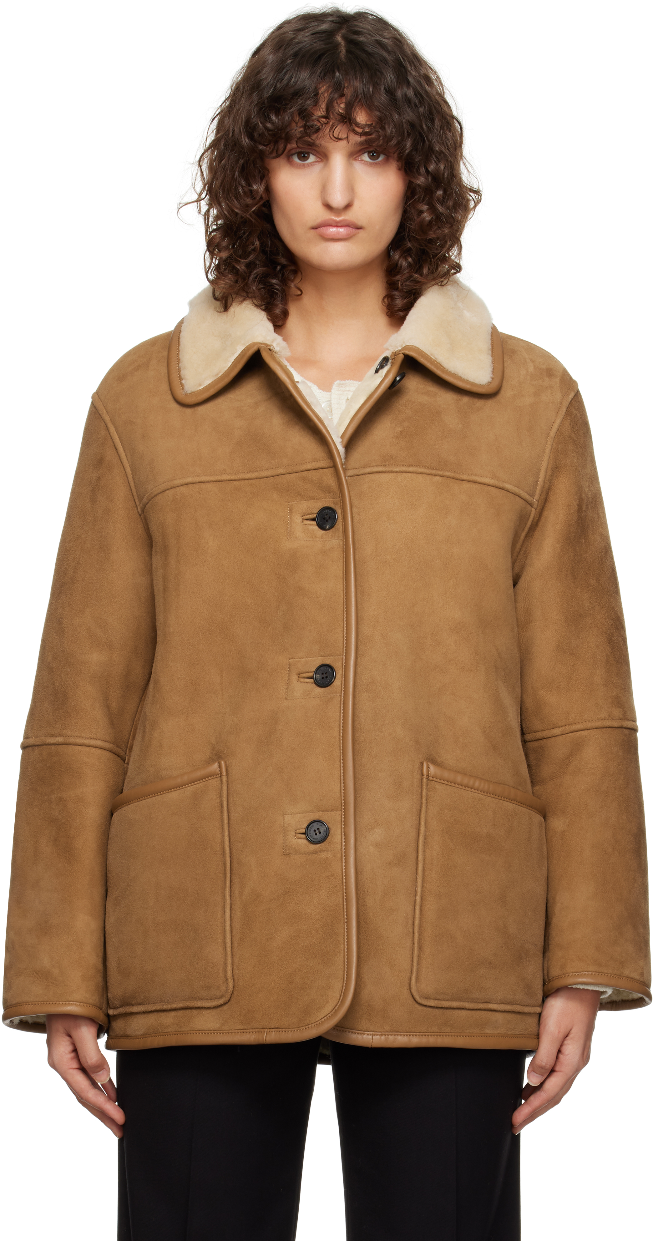 Tan & Off-White Genuine Shearling Reversible Jacket