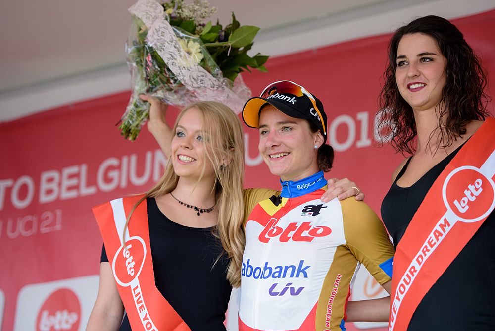 New race leader, Marianne Vos (Rabo Liv) at the 108 km Stage 2 of the Lotto Belgium Tour 2016