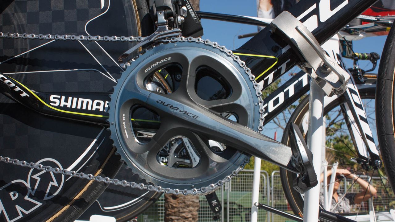 Another spare had an older Dura-Ace 7900 crankset from the OGE parts bin. 56t? Yes please (Matthew Allen / Immediate Media)