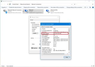 Windows 10 MAC address from Network Connection Details