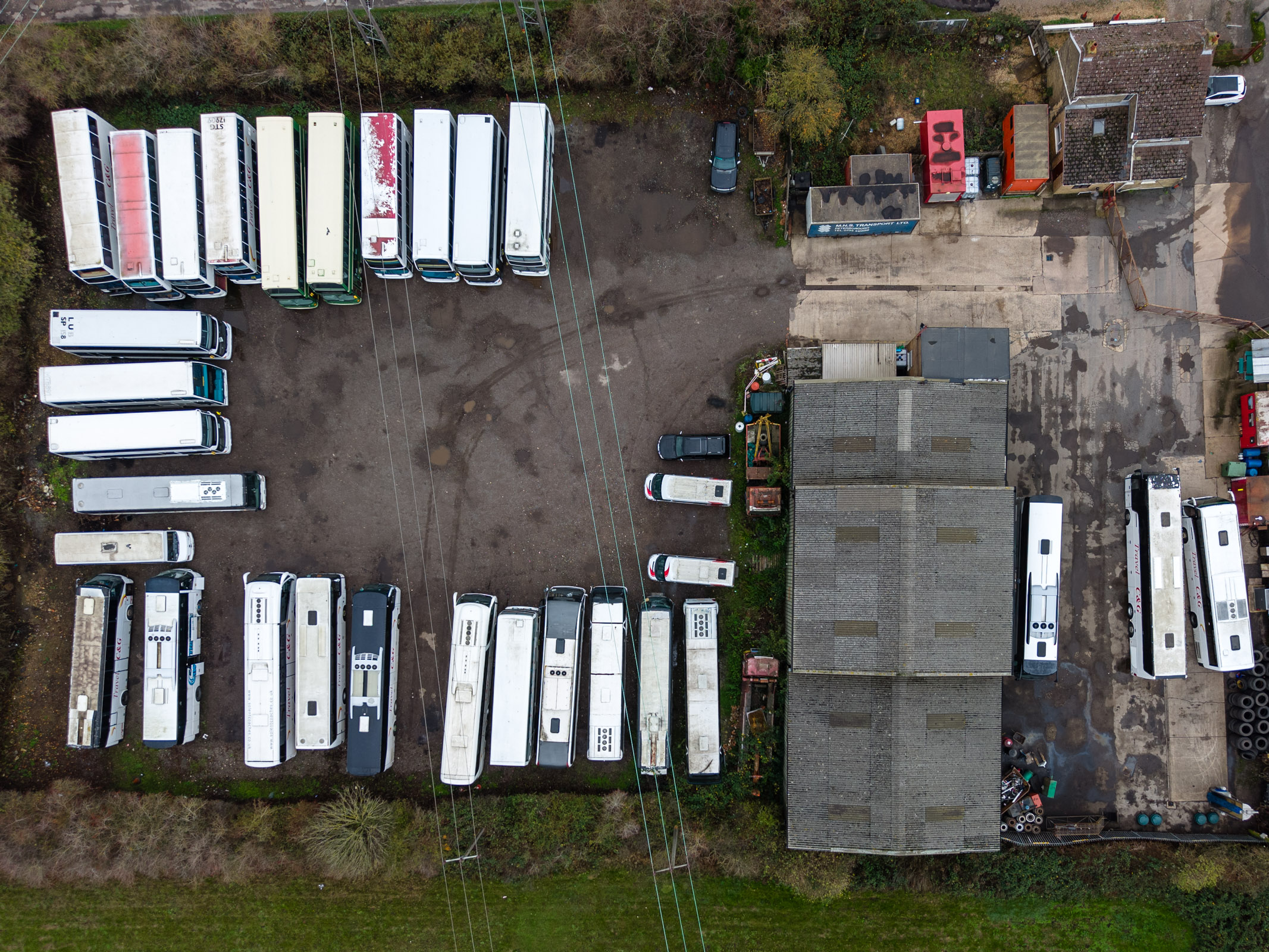 Photo of buses from above taken with the DJI Mini 5 Pro drone