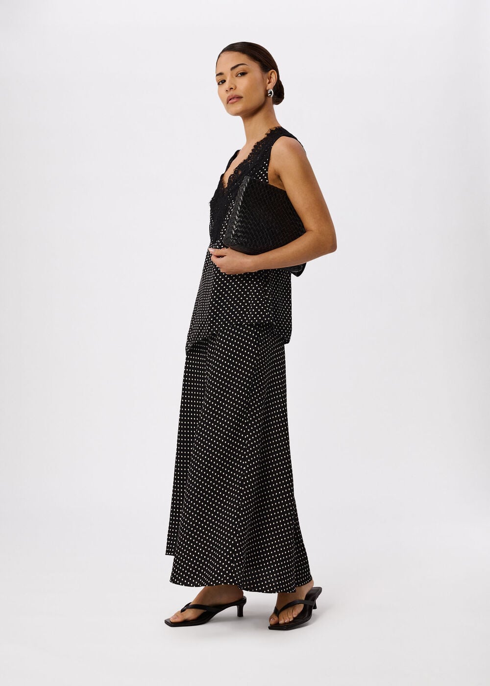 Black Petite Mini Spot Fit and Flare Skirt