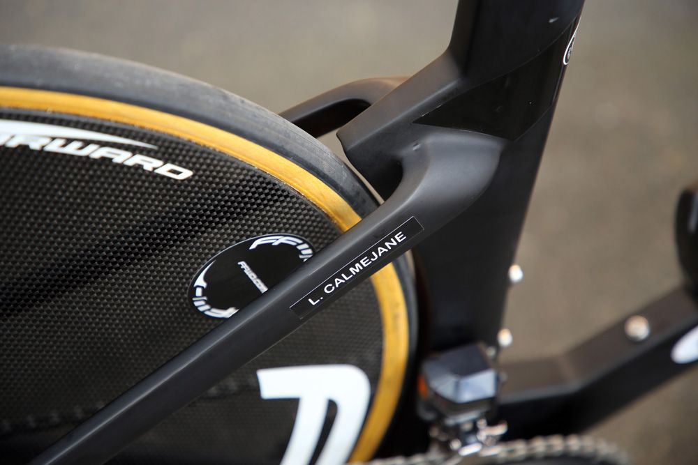 A close-up of the rear triangle
