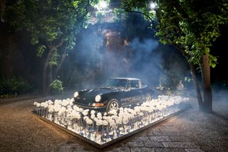Porsche car in flower installation, Art of Dreams, by Ruby Barber