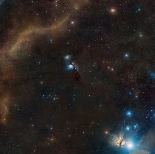 This image shows the Herbig-Haro object 24 and the surrounding sky as it is seen from telescopes on the ground.
