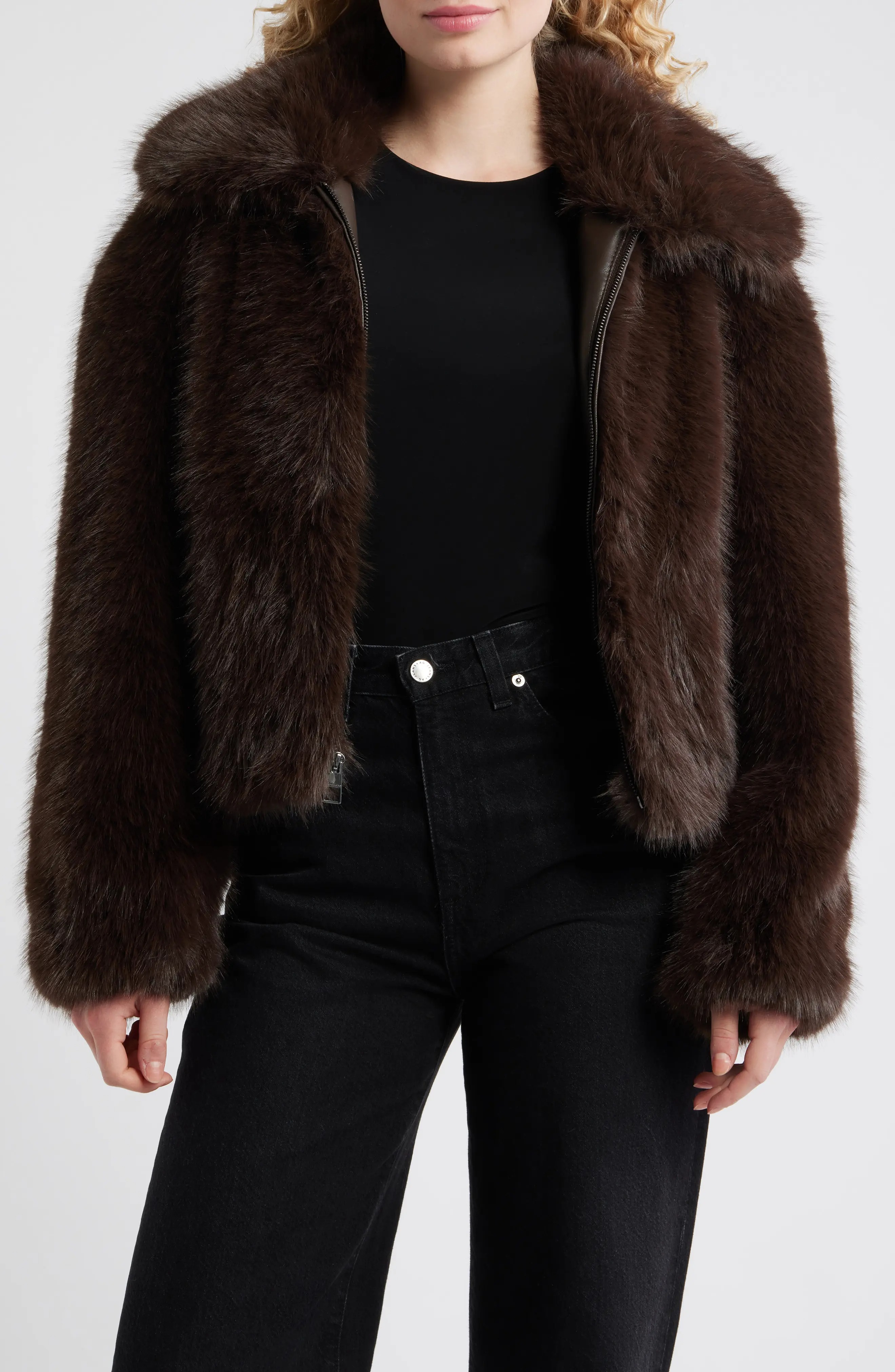 BCBG, Cropped Faux Fur Jacket