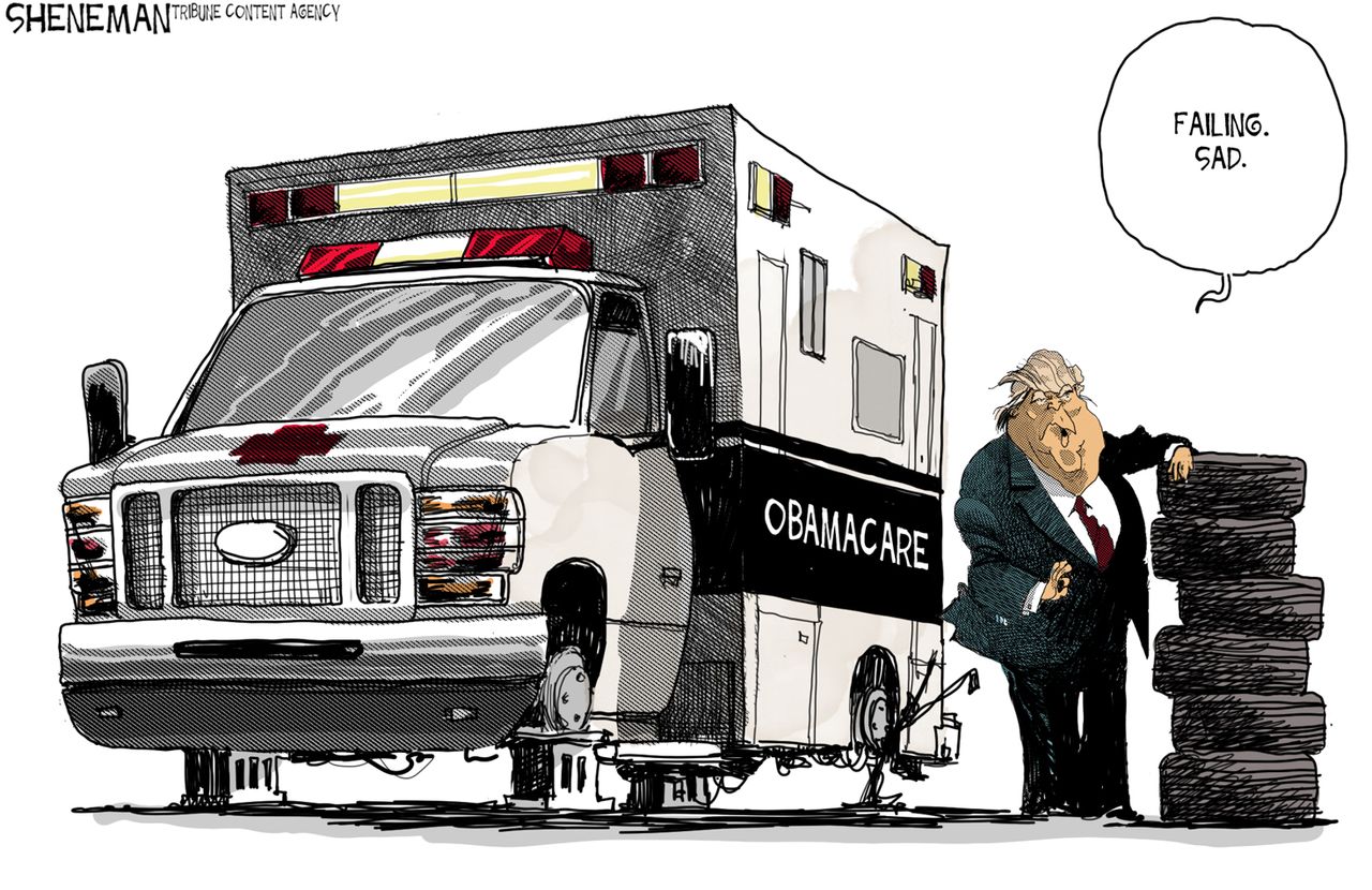 Political cartoon U.S. Trump Obamacare