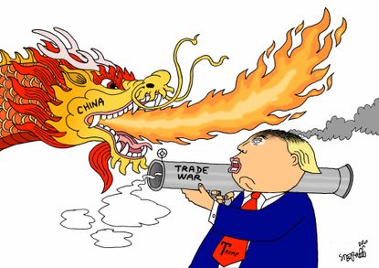 Political cartoon U.S. Trump trade war tariffs China
