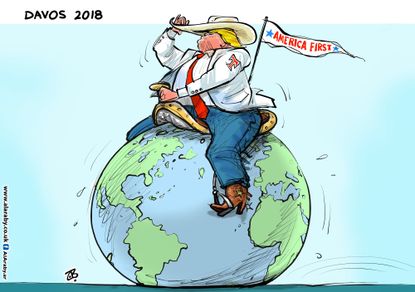 Political cartoon U.S. Trump Davos America First foreign policy