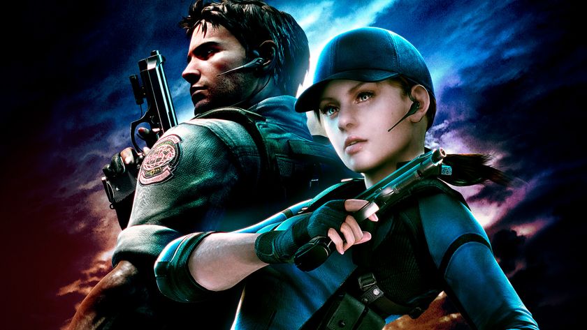 Key art for Resident Evil 5's Lost in Nightmares DLC showing Jill and Chris ready for action with their guns drawn against a moody looking sky