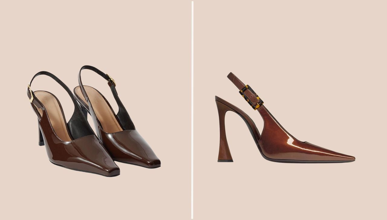 Flat lay of two images of brown heels 