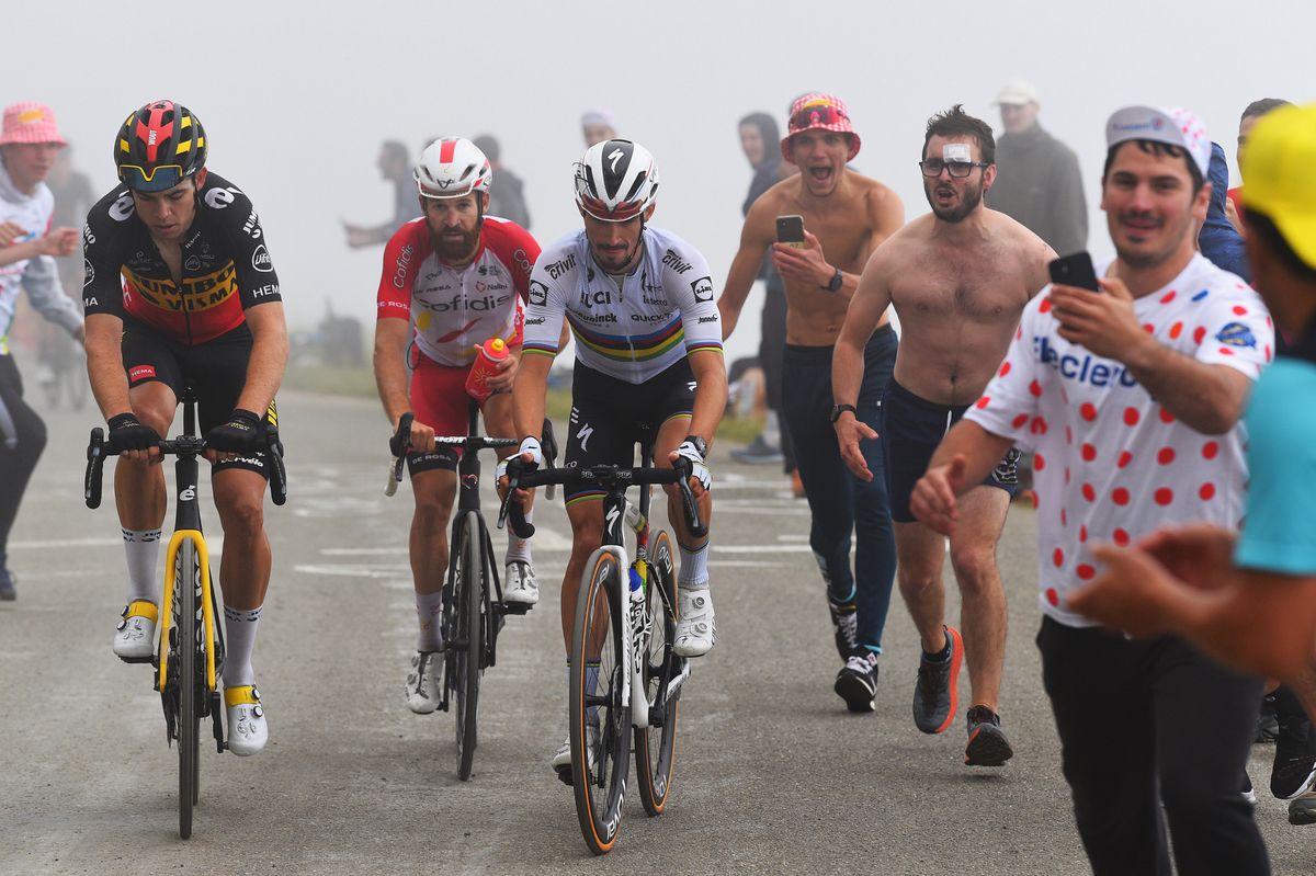 Tour de France 2021 - 108th Edition - 17th stage Muret - Col du Portet 178,4 km - 14/07/2021 - Julian Alaphilippe (FRA - Deceuninck - Quick-Step) - Wout Van Aert (BEL - Jumbo - Visma) - photo Dario Belingheri/BettiniPhoto&Acirc;&copy;2021