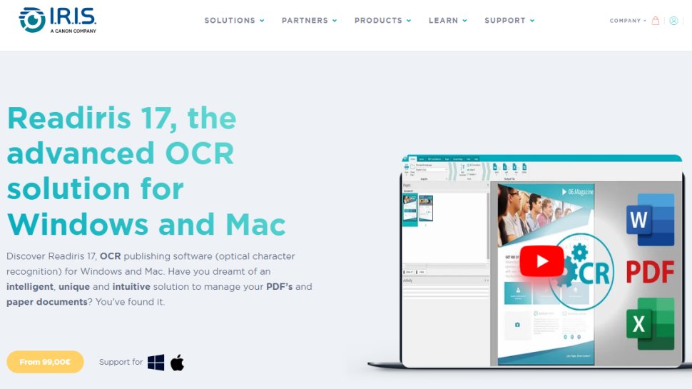 Website screenshot of Readiris (February, 2026)