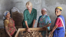 Joanna Lumley pictured sorting through ginger roots in Kochi, India