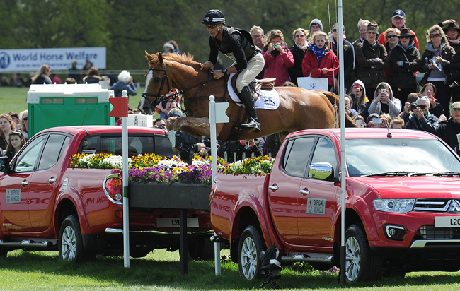 Andrew Nicholson (NZL) riding Nereo during the cross country phase of The Mitsubishi Motors Badminton Horse Trials at Badminton in Gloucestershire, UK; on 9th May 2015