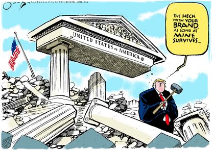 Political cartoon U.S. values 2016 election Donald Trump