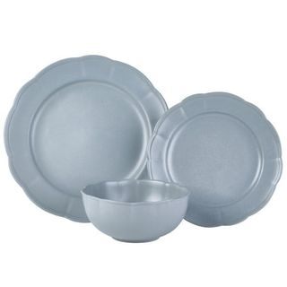 Beautiful Scallop Stoneware Dinnerware 12 Piece Set Cornflower Blue by Drew Barrymore