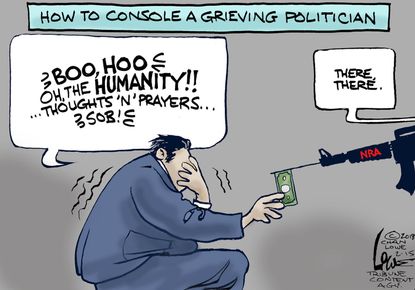 Political cartoon U.S. Parkland school shooting gun violence NRA congress