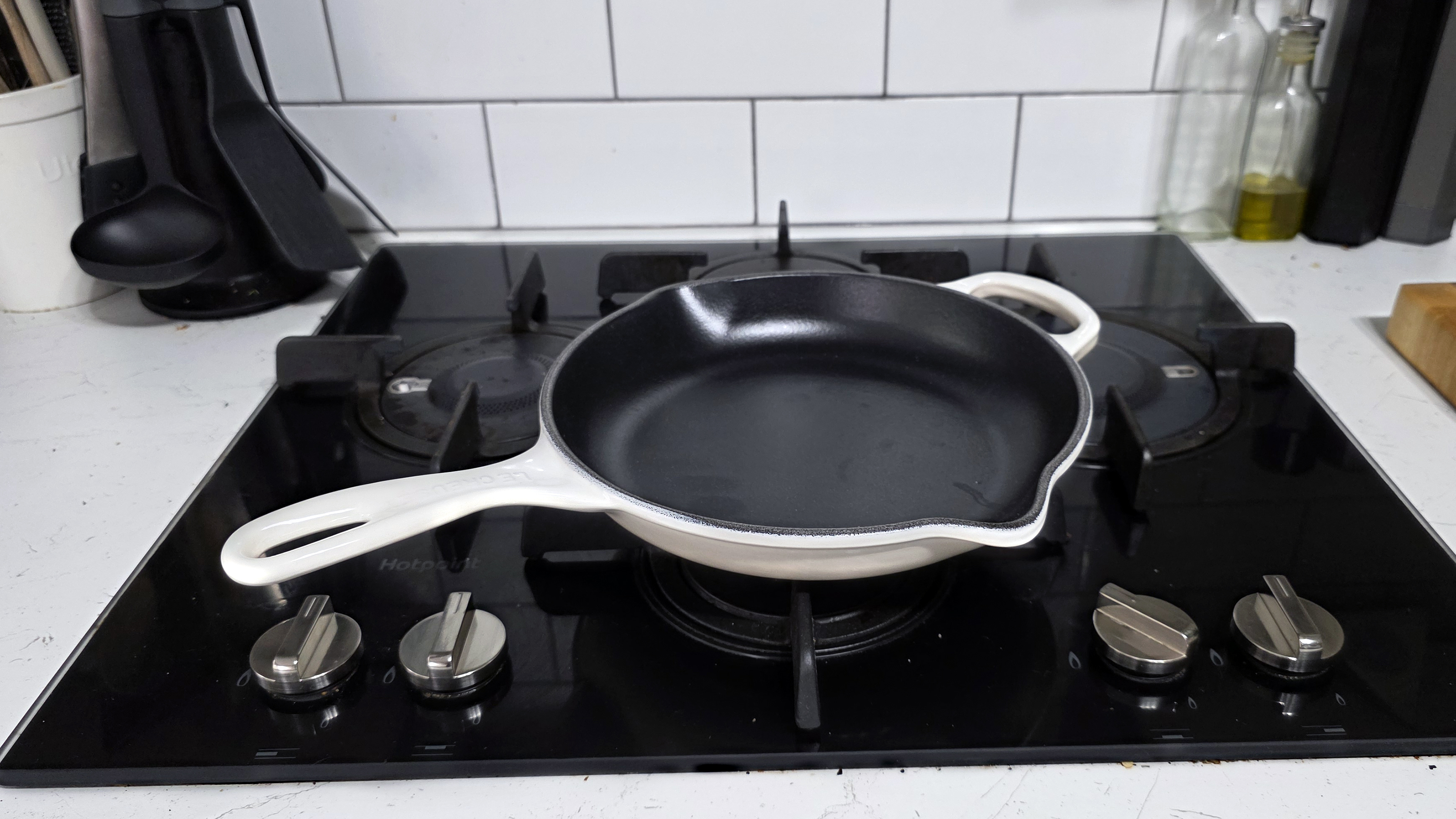 Cast iron skillets on a gas stove