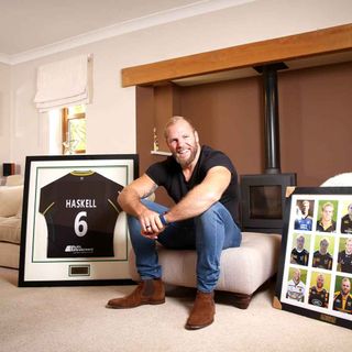 james haskell with carpet flooring and frame