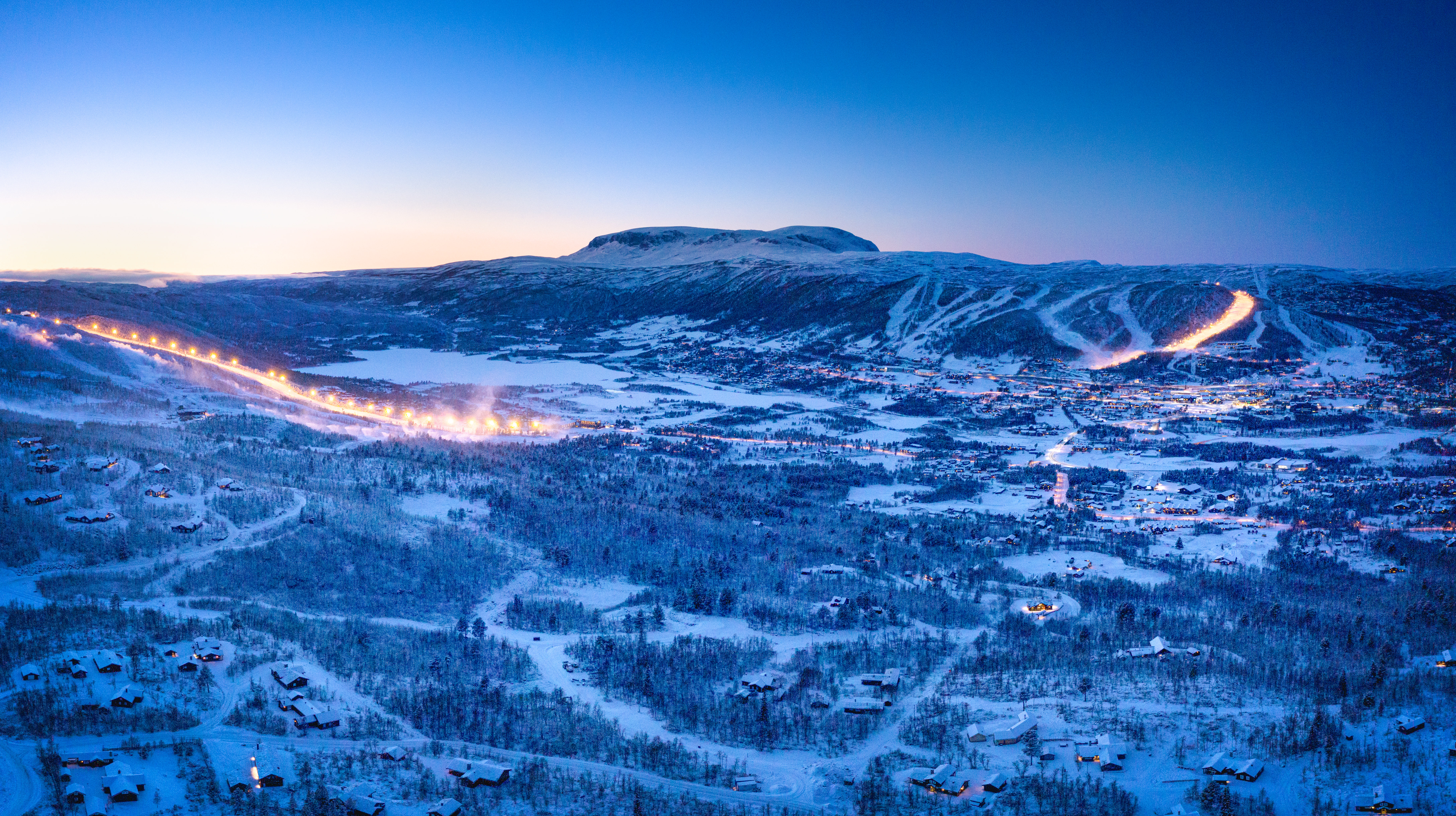A view of the ski terrain at Geilo from the top of one of the mountains