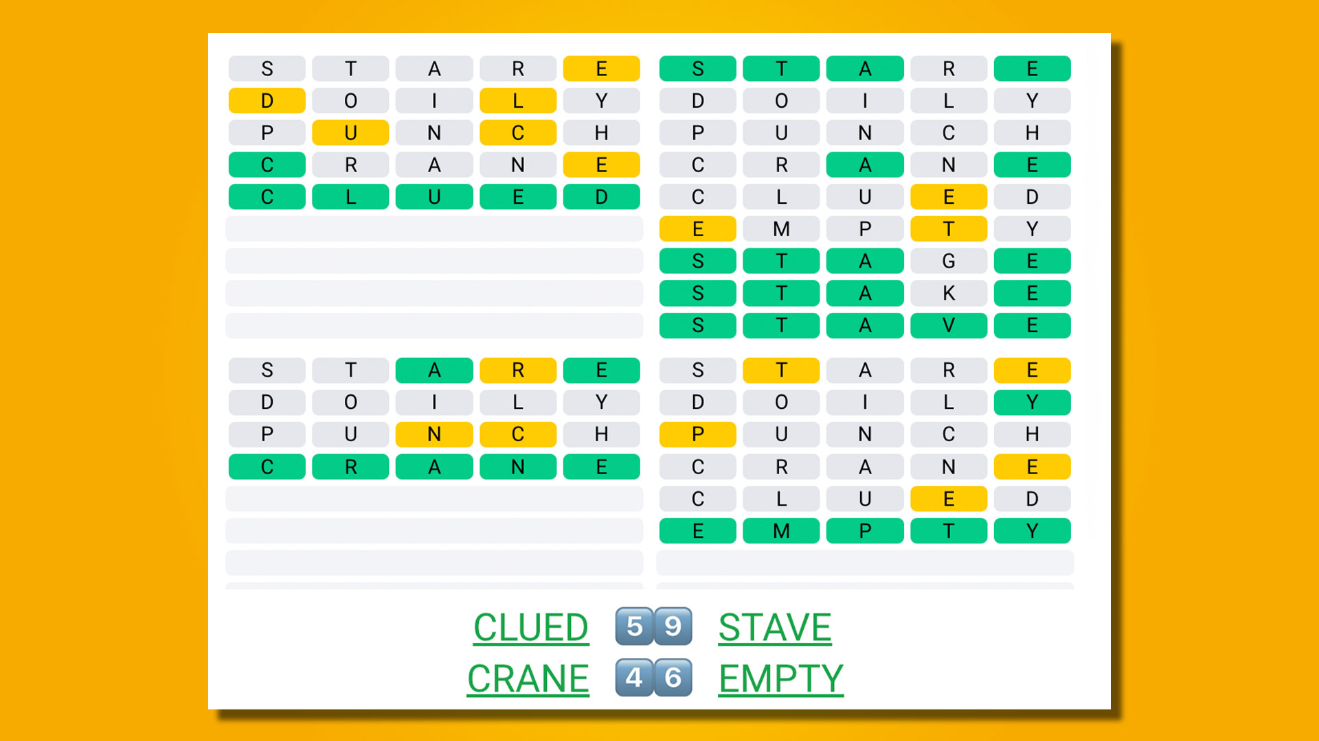 Qourdle 418 answers on a yellow background
