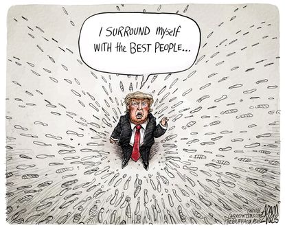 Political cartoon U.S. Trump best people White House revolving door