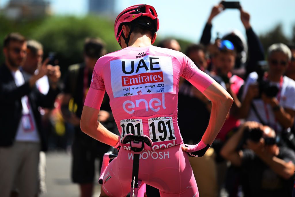 ROME ITALY MAY 26 Tadej Pogacar of Slovenia and UAE Team Emirates Pink Leader Jersey prior to the 107th Giro dItalia 2024 Stage 21 a 125km stage from Rome to Rome UCIWT on May 26 2024 in Rome Italy Photo by Dario BelingheriGetty Images