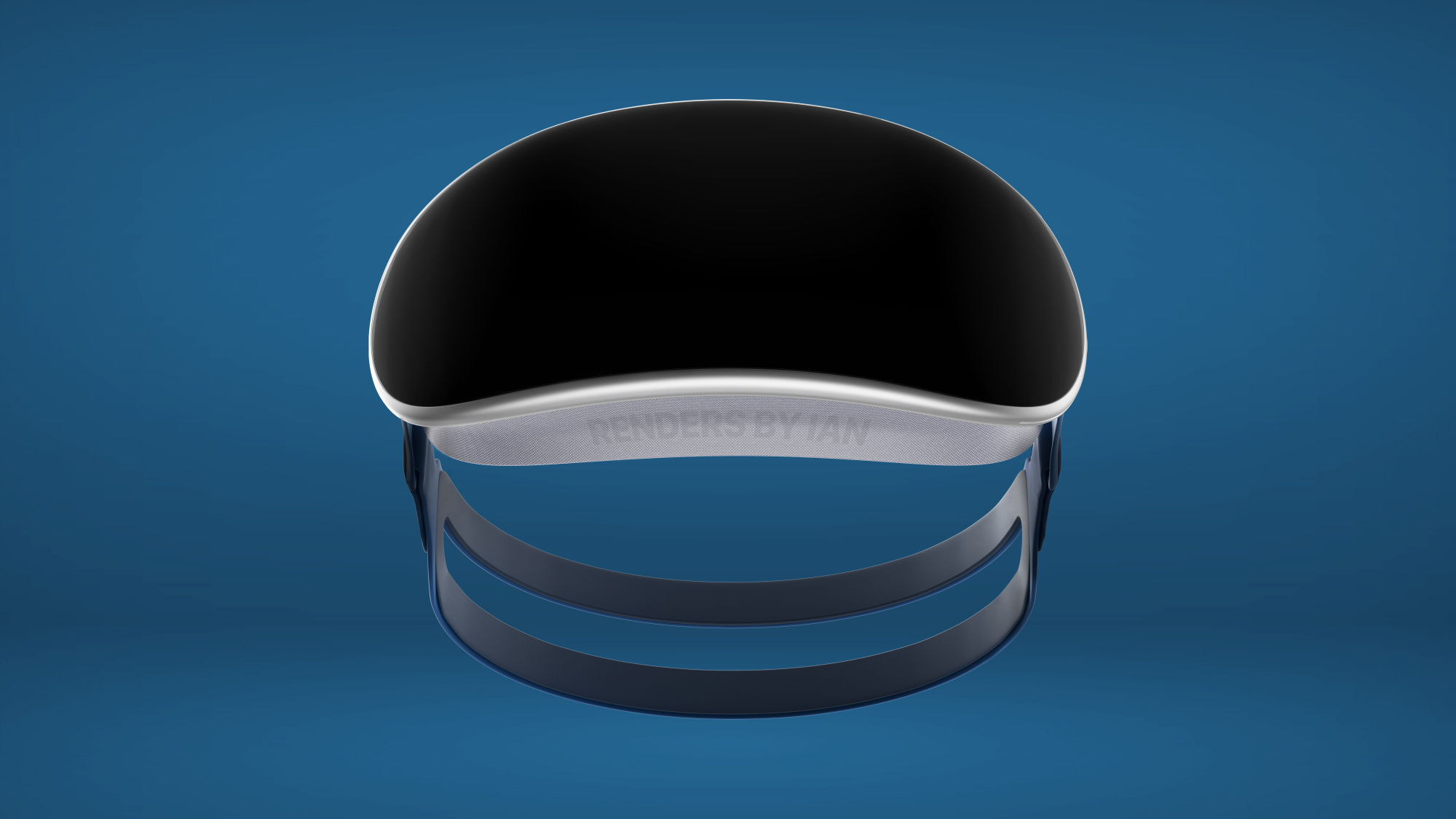 Apple VR and mixed reality headset fans render front view on blue background