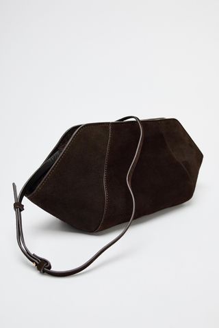 Topstitched Split Suede Clutch