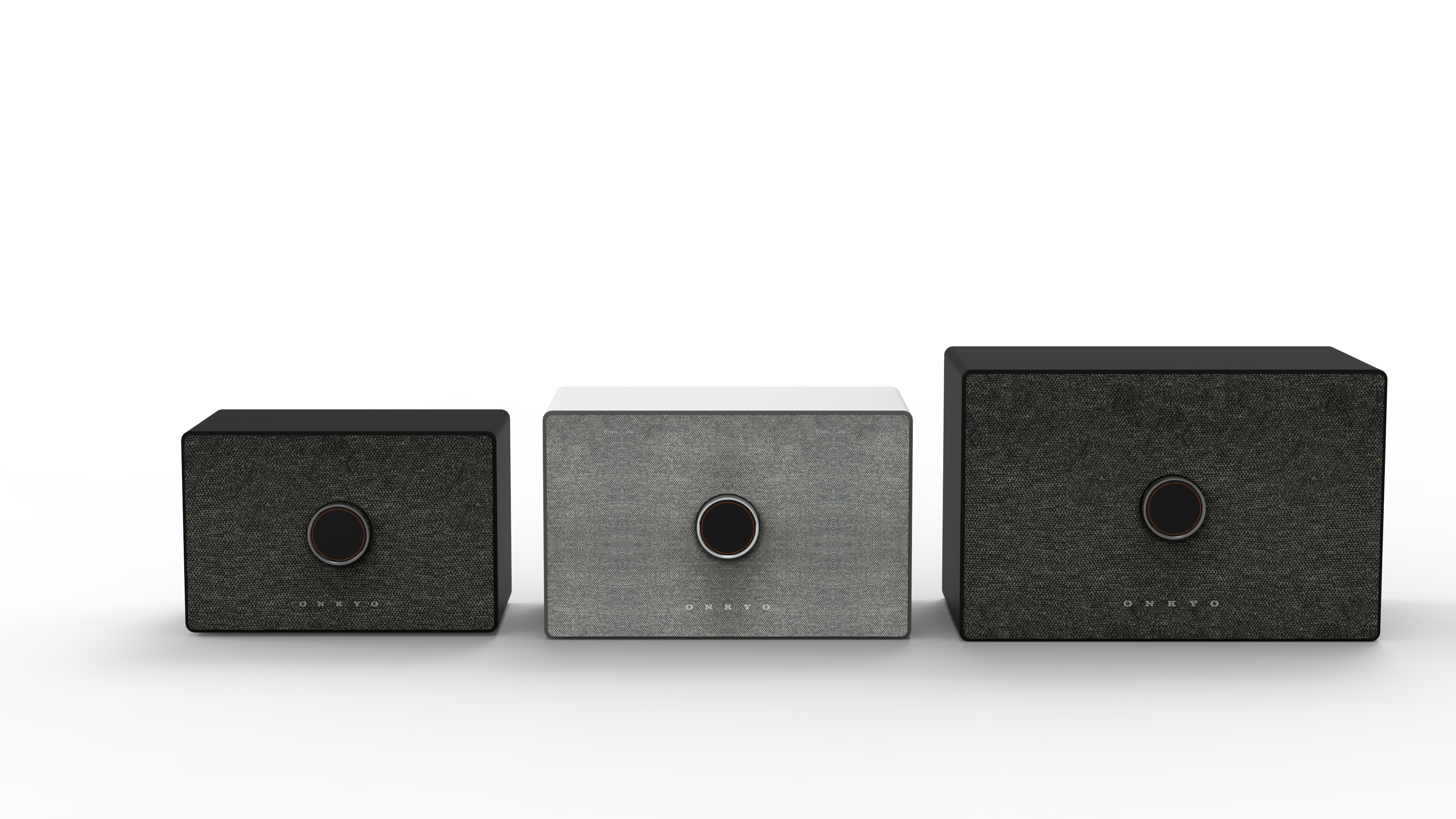 Onkyo GX-AiO range of wireless speaker systems on a white background