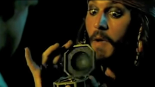 Jack Sparrow showing his compass in Pirates of the Caribbean.