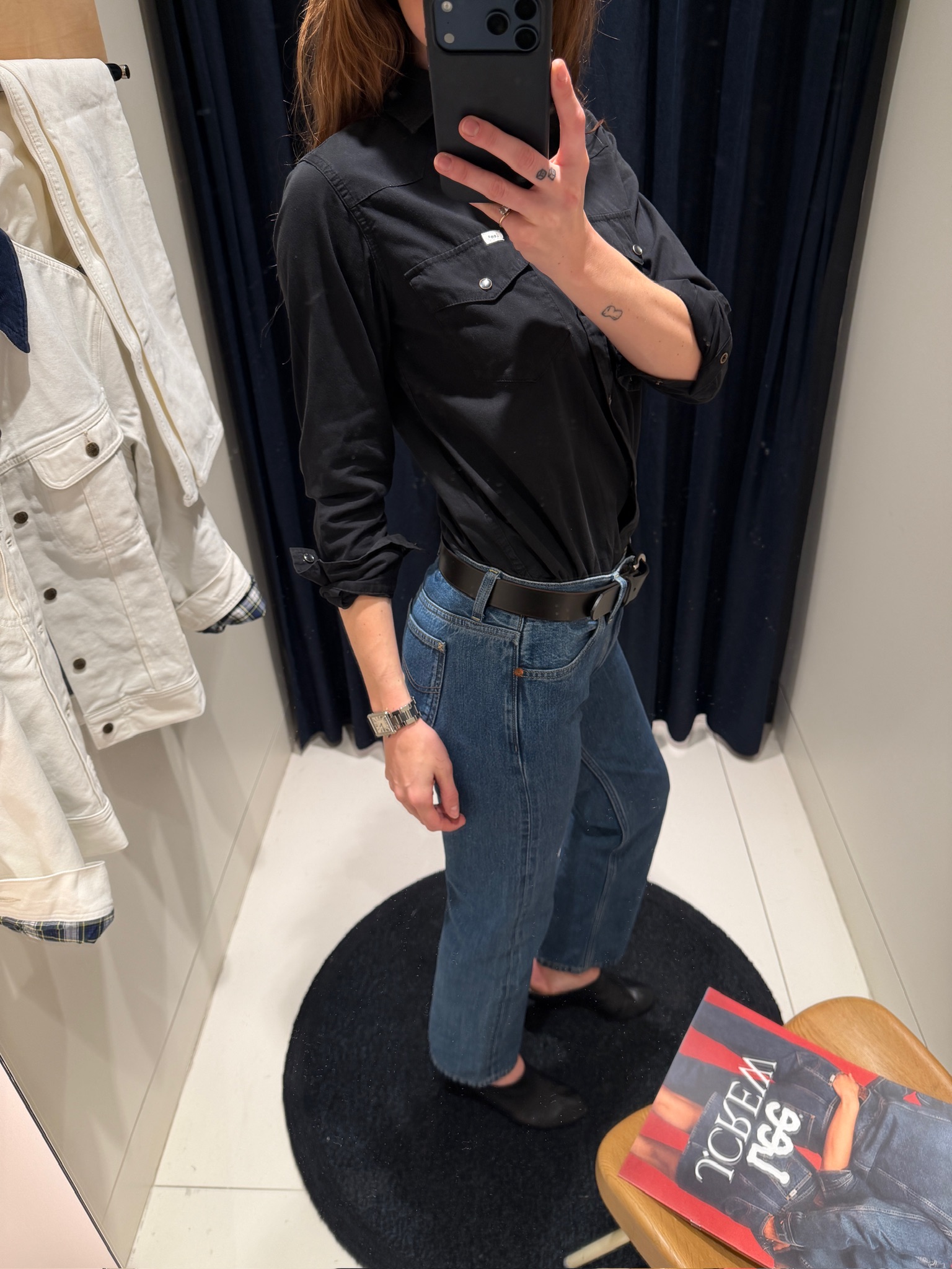 WWW editor Eliza Huber trying the J.Crew X Lee collaboration