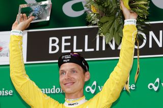 Tony Martin on the podium after winning Stage One of the 2014 Tour of Switzerland