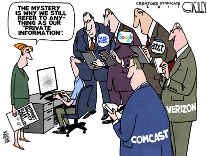 Editorial Cartoon Information privacy Congress vote mainstream media Google Comcast Facebook Verizon AT&amp;T