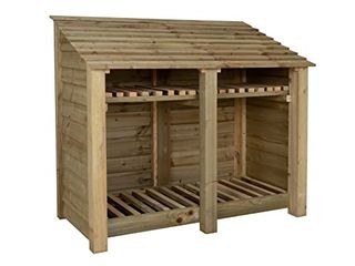 Arbor Garden Solutions Wooden Log Store 4ft (w-146cm, H-126cm, D-88cm), Brown Finish (with Kindling Shelf)