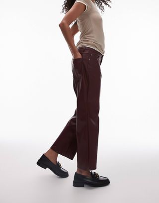 Topshop Ankle Grazer Straight Leg Faux Leather Trouser in Oxblood