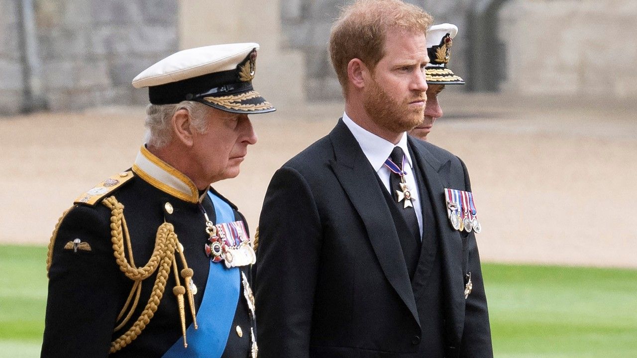 King Charles, Prince Harry walking