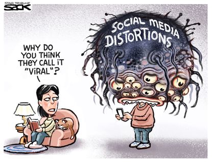 Editorial cartoon U.S. viral social media distortions