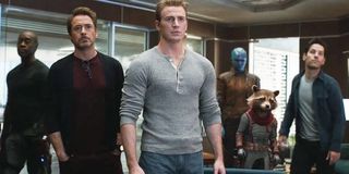 Avengers: Endgame Col Rhodes Tony Stark Captain America Nebula Rocket Raccoon Scott Lang all looking
