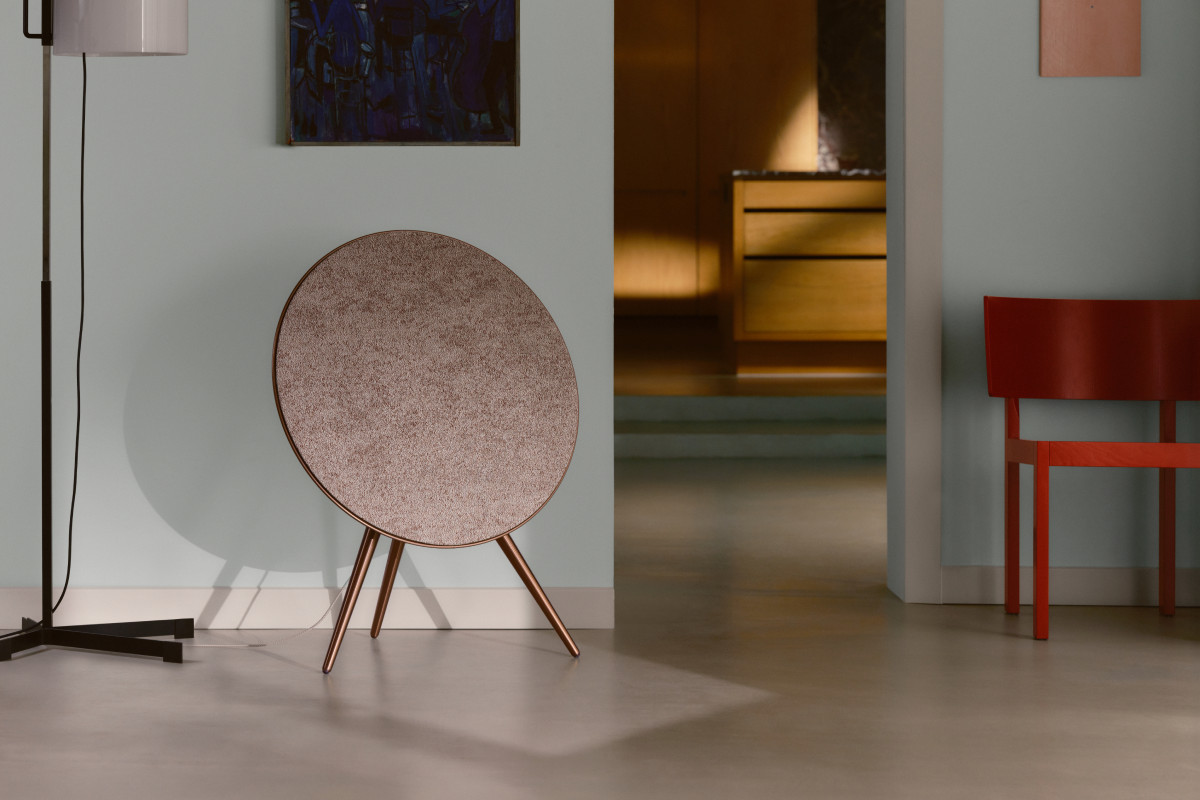 Bang &amp; Olufsen Beosound A9 in Sienna Brown with Woolscape Mineral Red fabric by Kvadrat