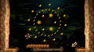 A screenshot from a secret banana level in Donkey Kong Country Returns HD