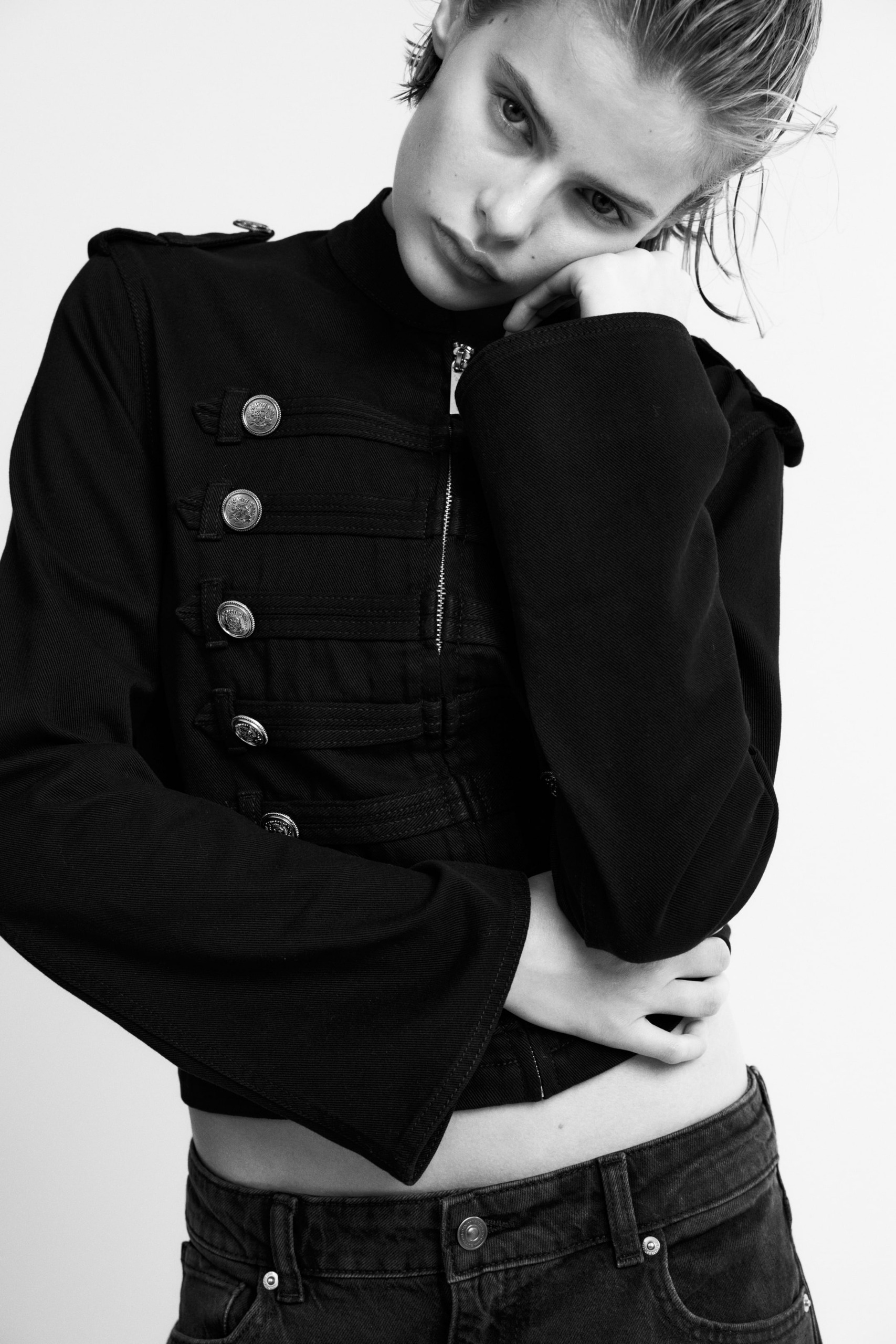 Button-Detail Cotton Twill Jacket