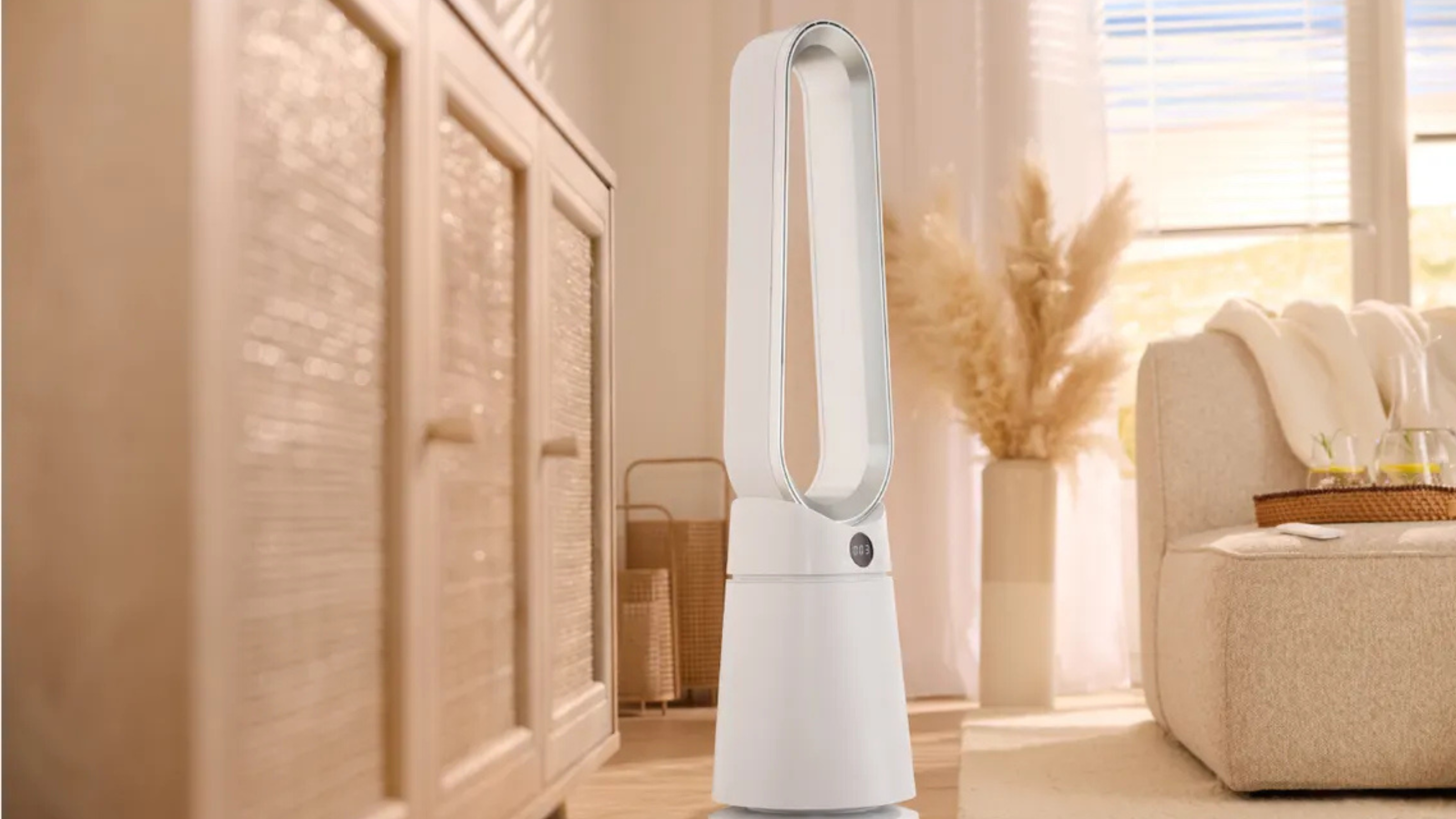 Lidl bladeless fan in a neutral living room.