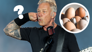 James Hetfield next to a picture of eggs